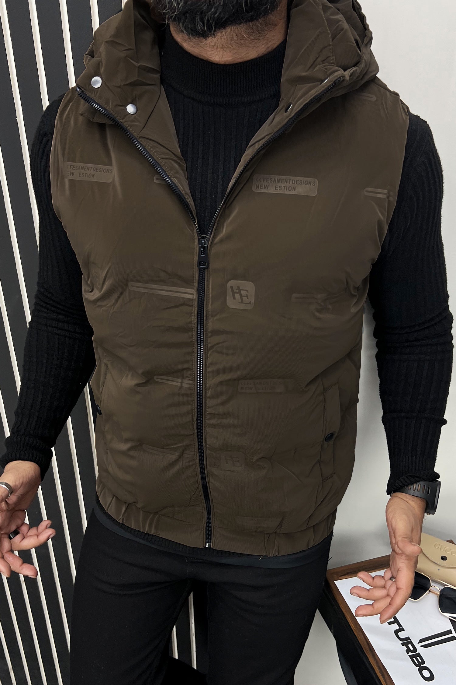 Logo Pattern Quilted Imported Men's Gilet