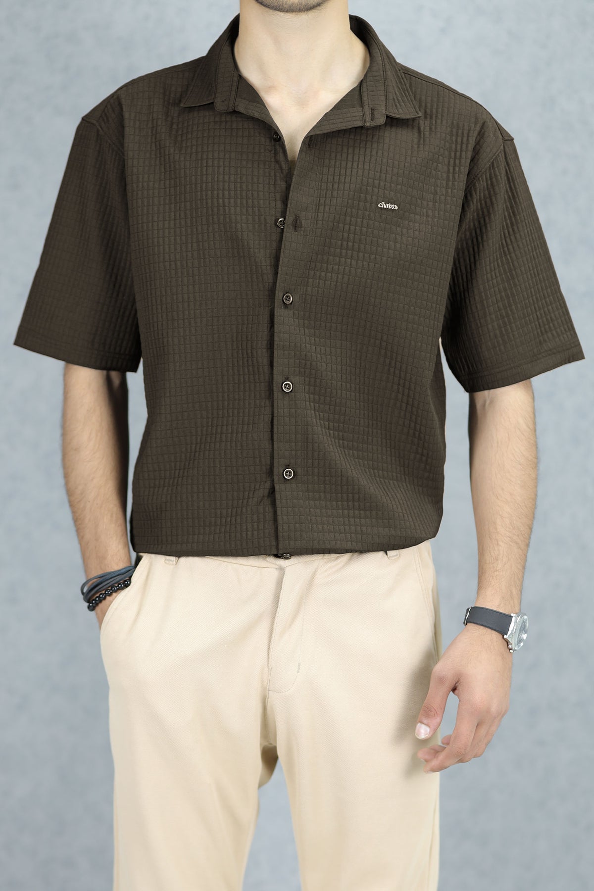 Turbo Waffle Patterned Cubin Casual Shirt In Coffee