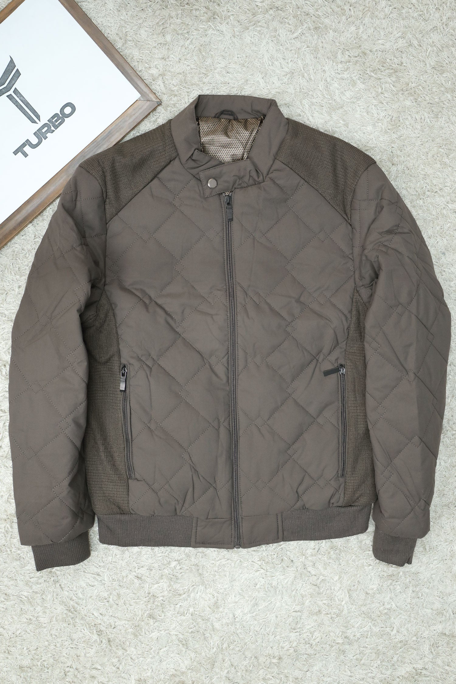 Block Stitch Texture Padded Imported Puffer Jacket