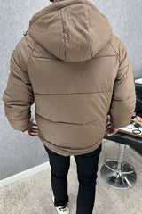 Self Block Pattern Padded Hooded Imported Puffer Jacket