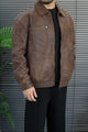 Turbo Maillard Style Vintage Imported Leather Jacket In Coffee
