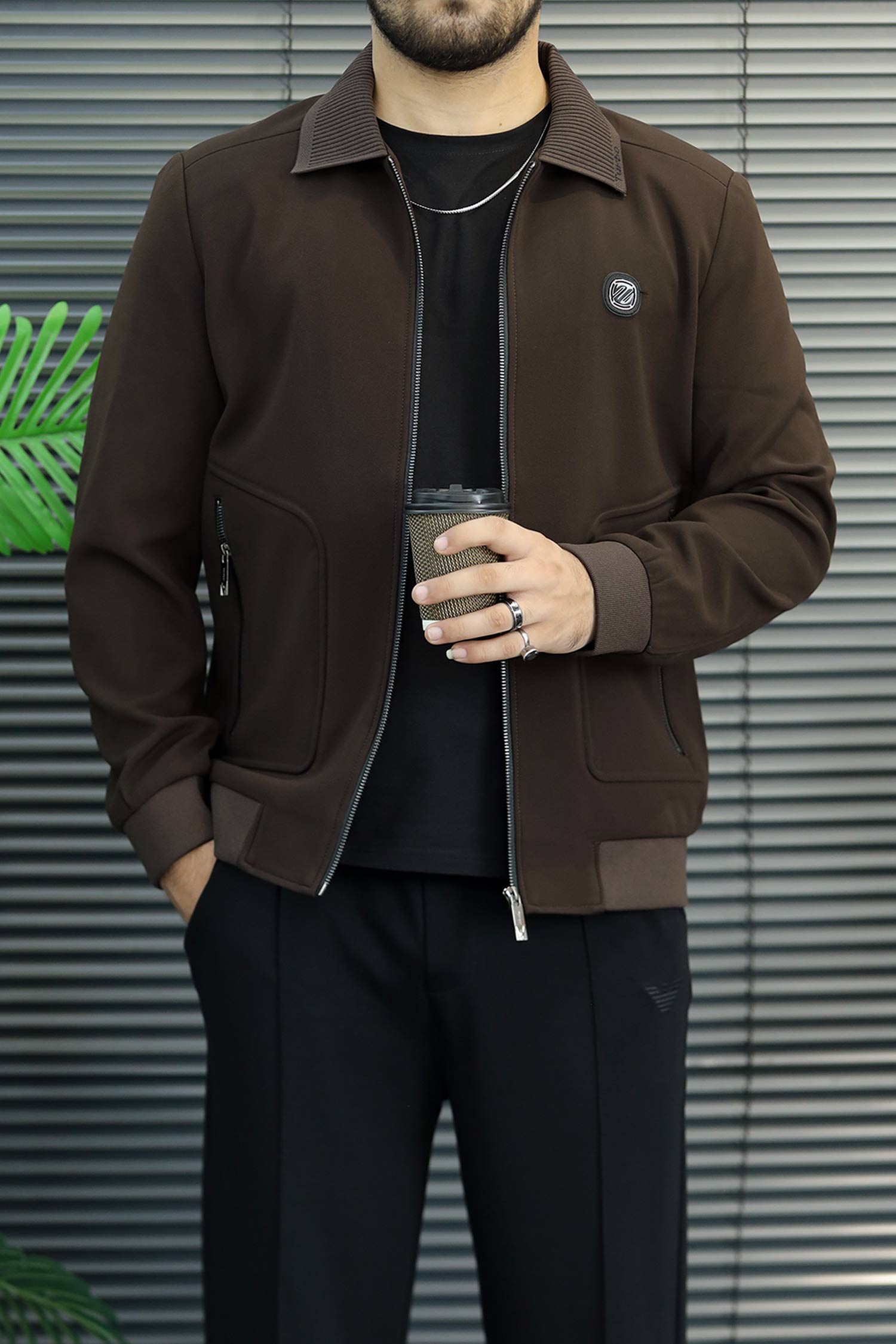 Zipped Blouson Imp Men's Wool Jacket In Coffee