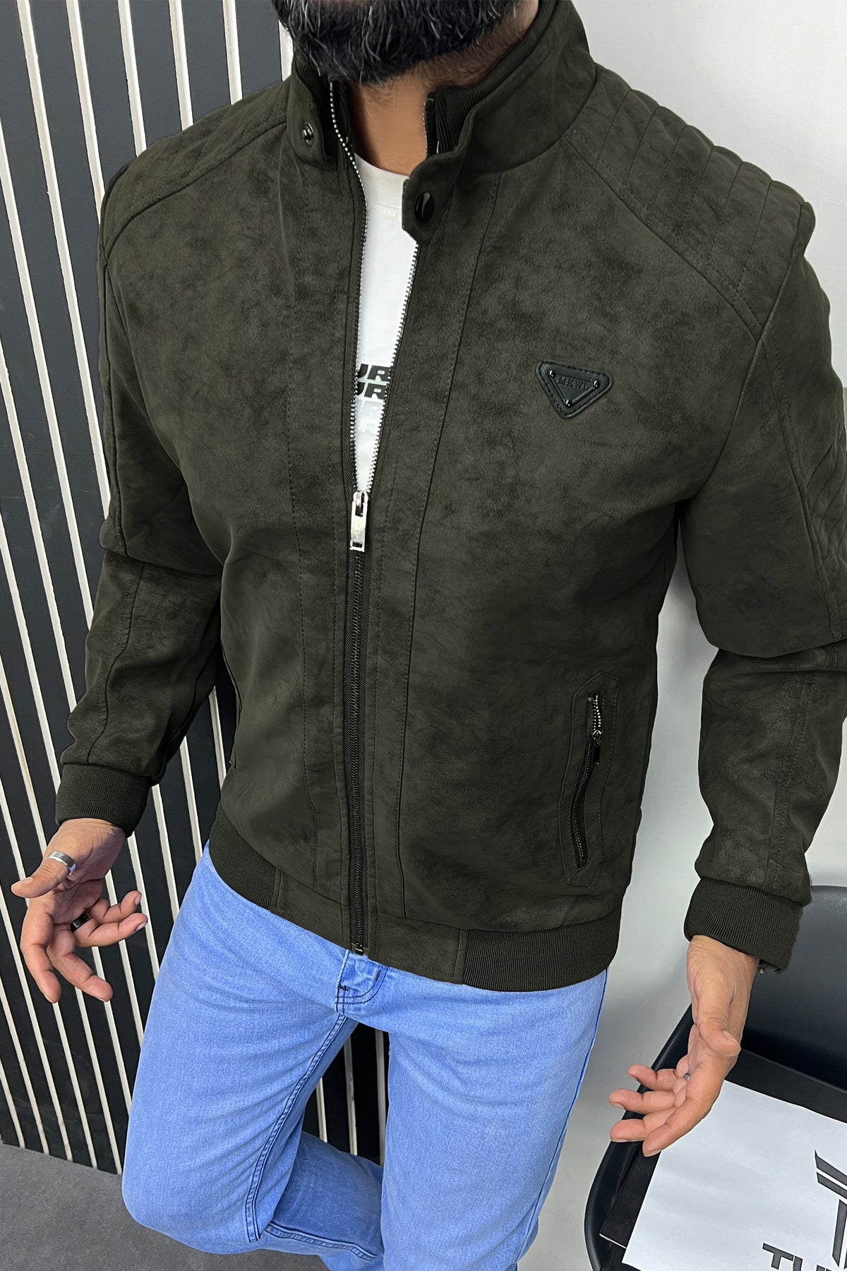 MKWL Ban Style Men's Imported Suede Leather Jacket