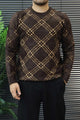 Checkered Plaid Pattern Imported Round Neck Rabbit Wool Men's Sweater