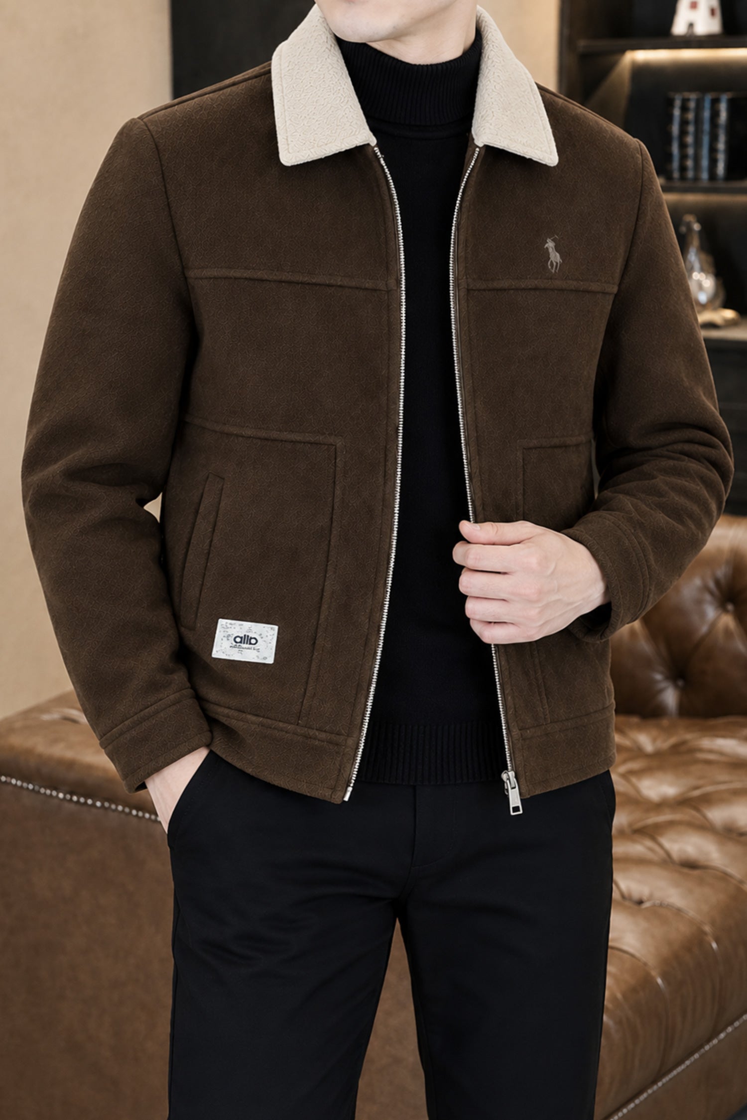 Turbo x Polo Pony Harrington Contrast Collar Imp Men's Wool Jacket In Coffee