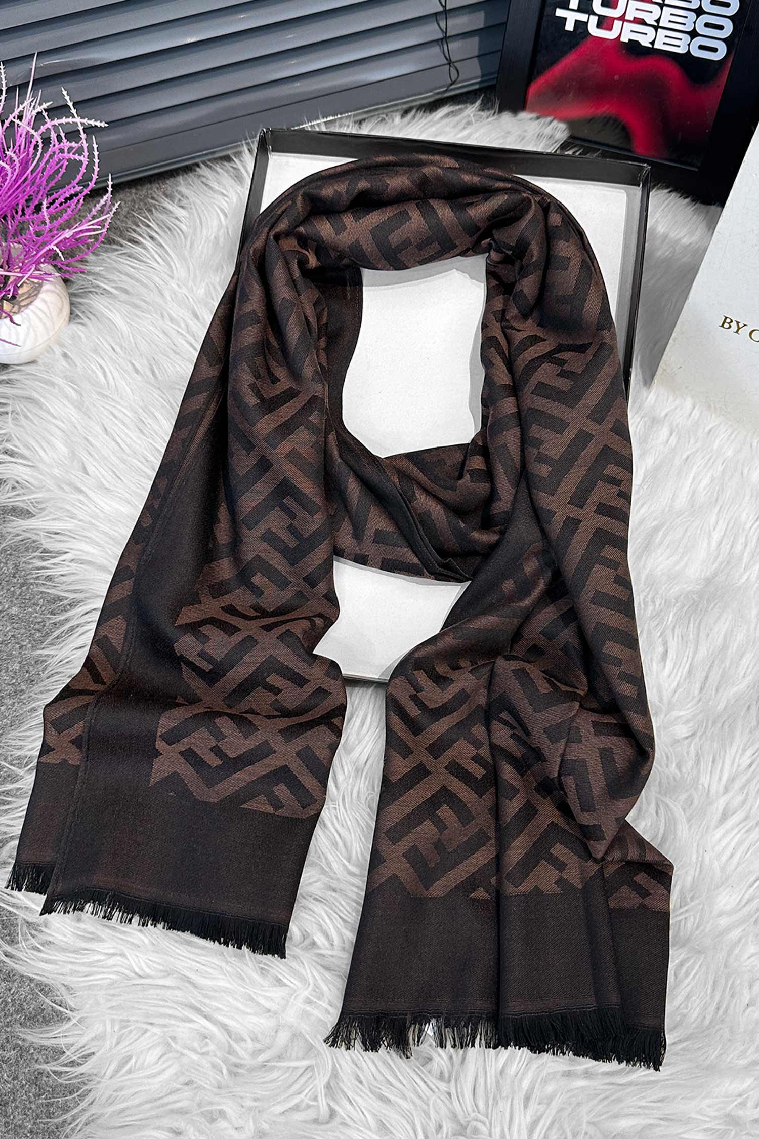 Fndi Jacquard FF Pattern Imported Men's Silk Muffler