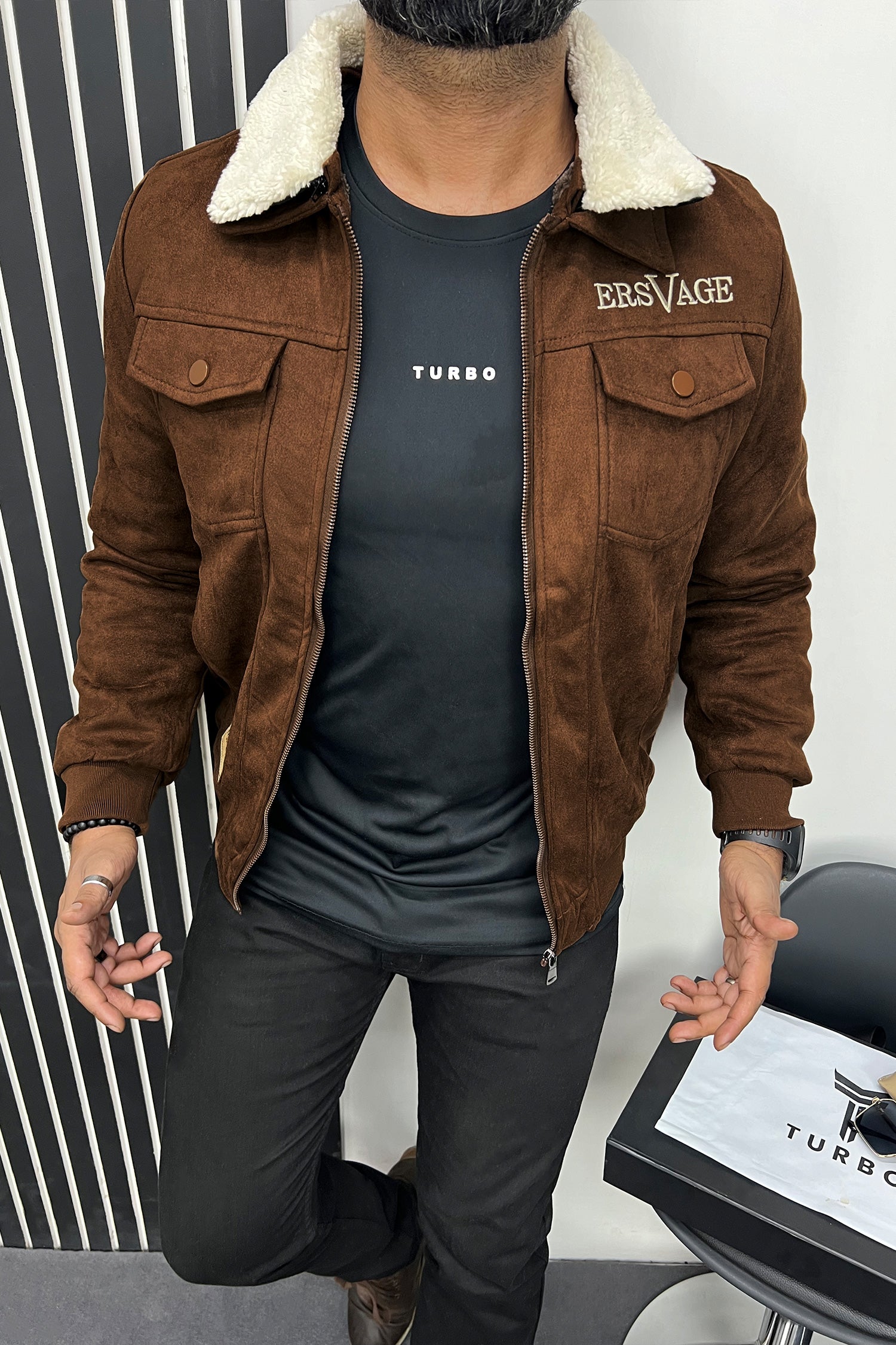 Trend For You Funday Zipper Men's Suede Jacket