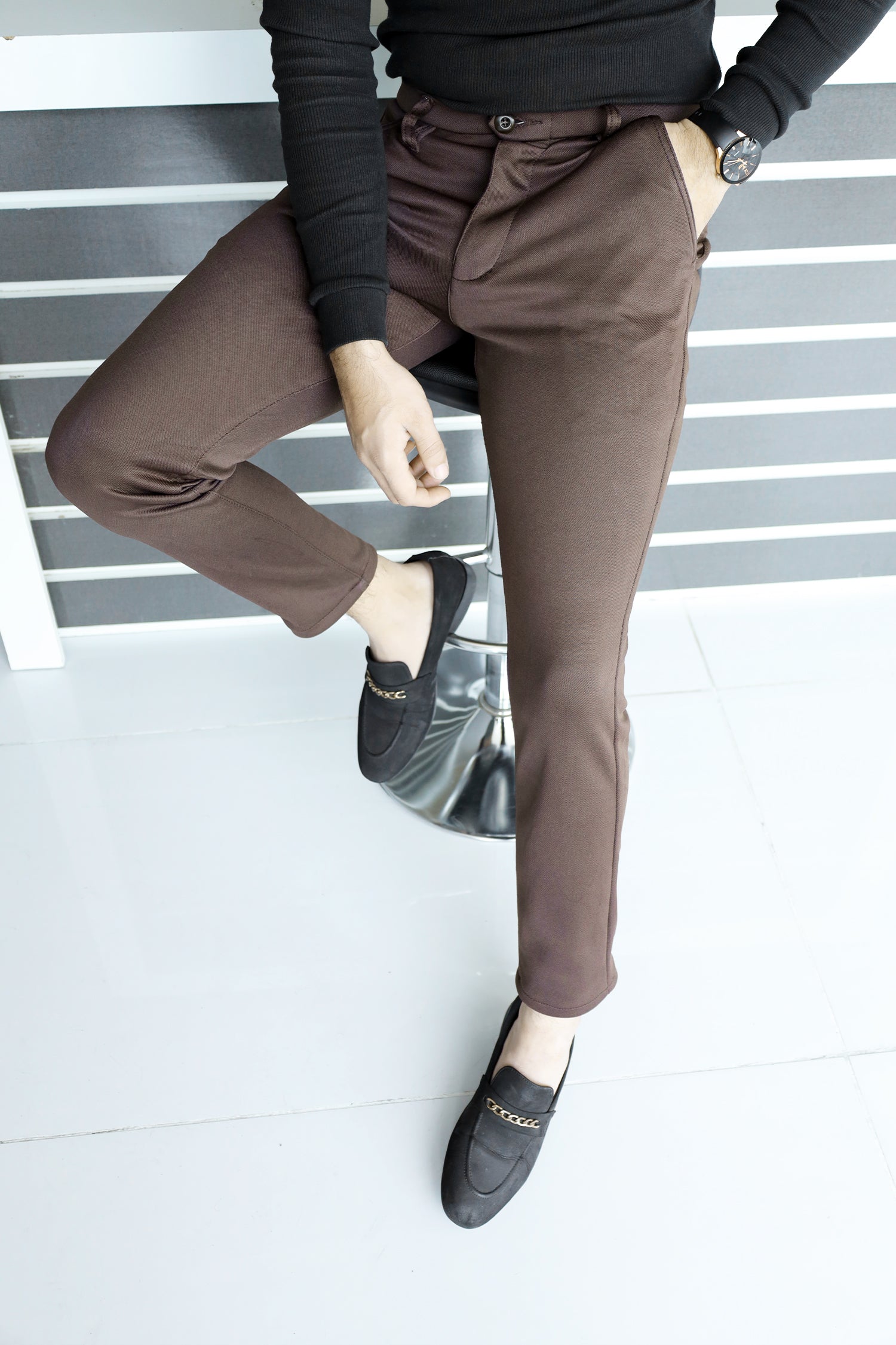 Elegant Self Texture Knitted Cotton Ankle fit Pant