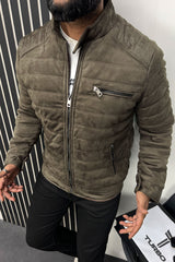 Quilted Pattern Iconic Zipper Men's Suede Jacket