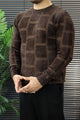 Brick Design Pattern Imported Round Neck Rabbit Wool Men's Sweater