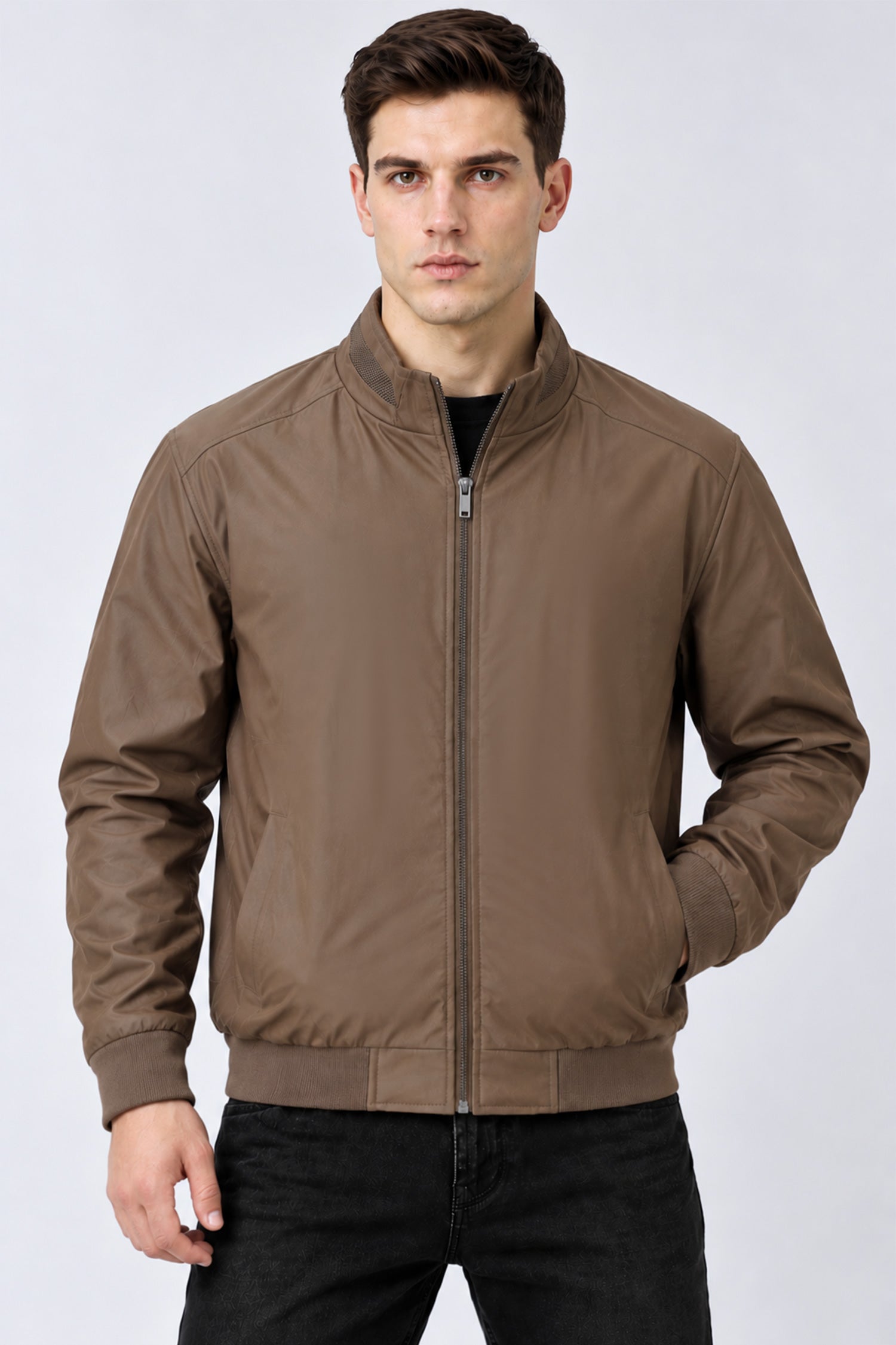 Turbo Transitional Fall Imported Leather Jacket In Coffee
