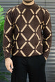 Windowpane Argyle Pattern Imported Round Neck Rabbit Wool Men's Sweater