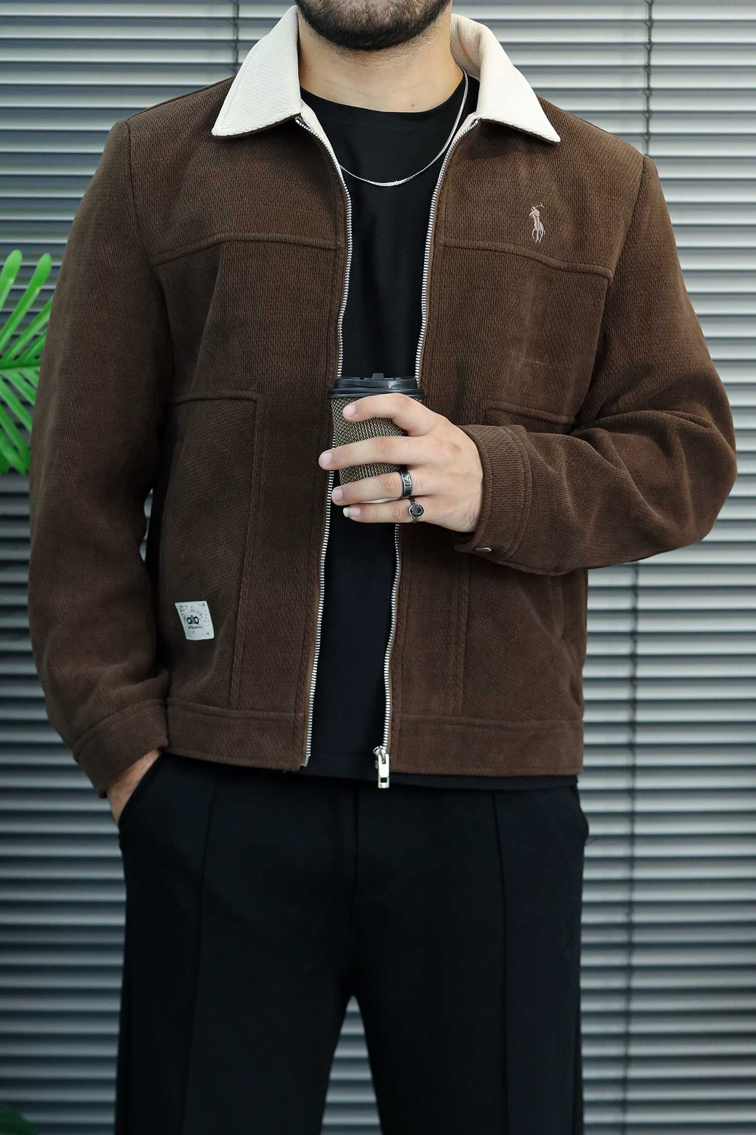 Turbo x Polo Pony Harrington Contrast Collar Imp Men's Wool Jacket In Coffee