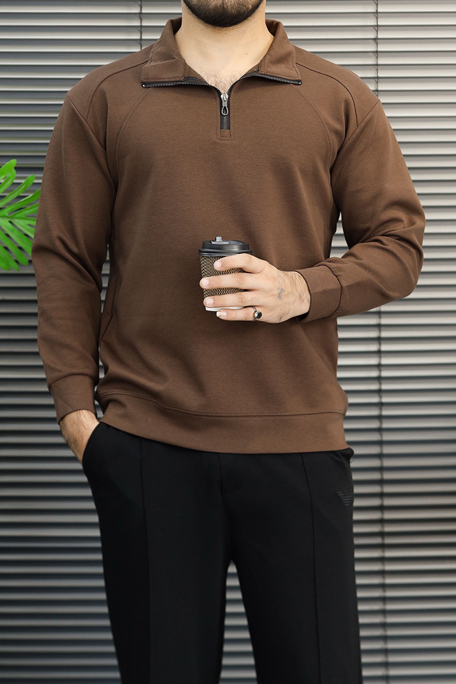 Turbo Gorp-Core Style Imported Mock Neck Men's Sweatshirt In Coffee