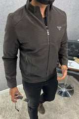 Fashion Week Men's Imported Suede Leather Jacket In Coffee