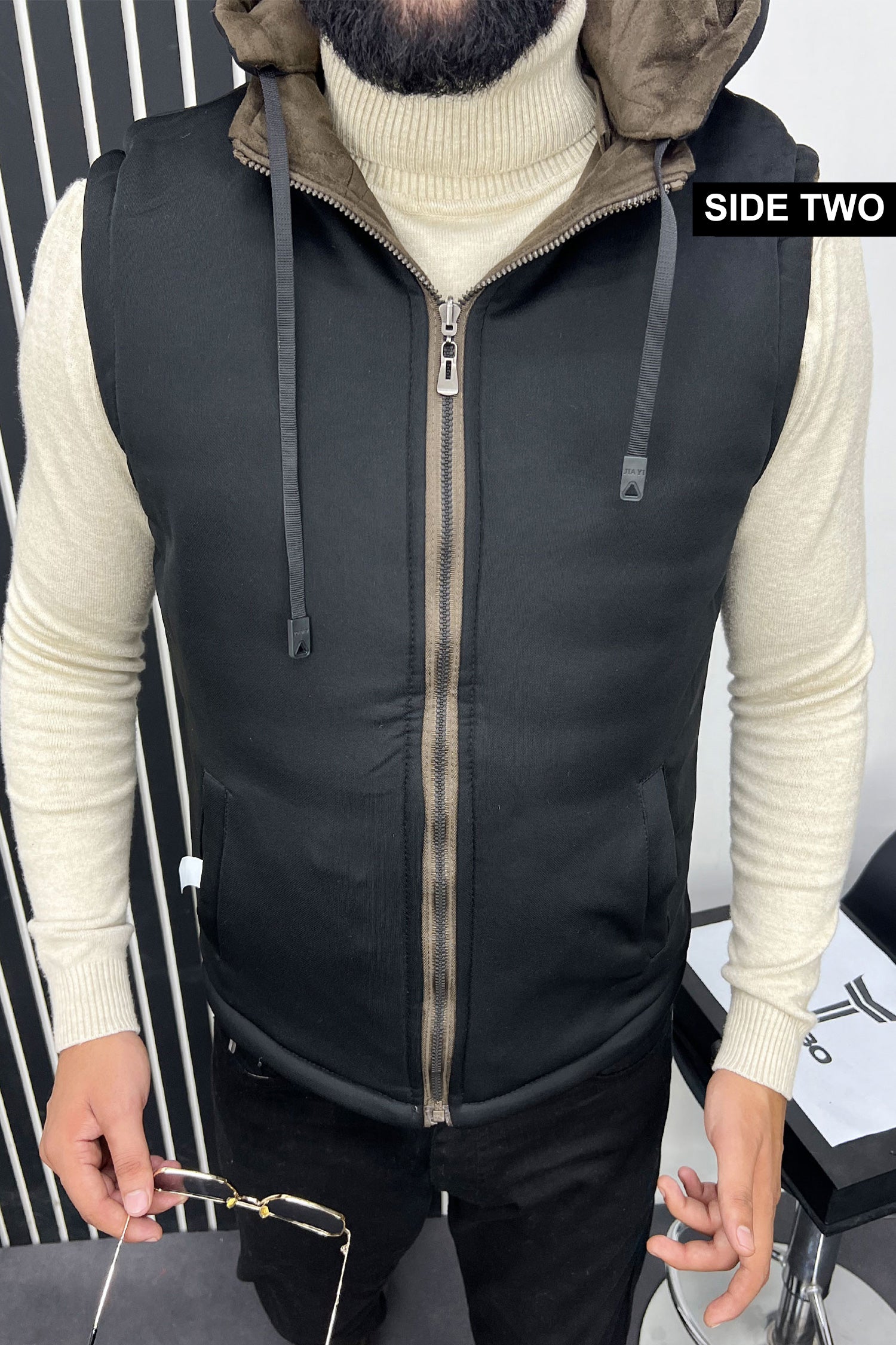 Quilted Pattern Double Side Removable Hood Imported Men's Gilet