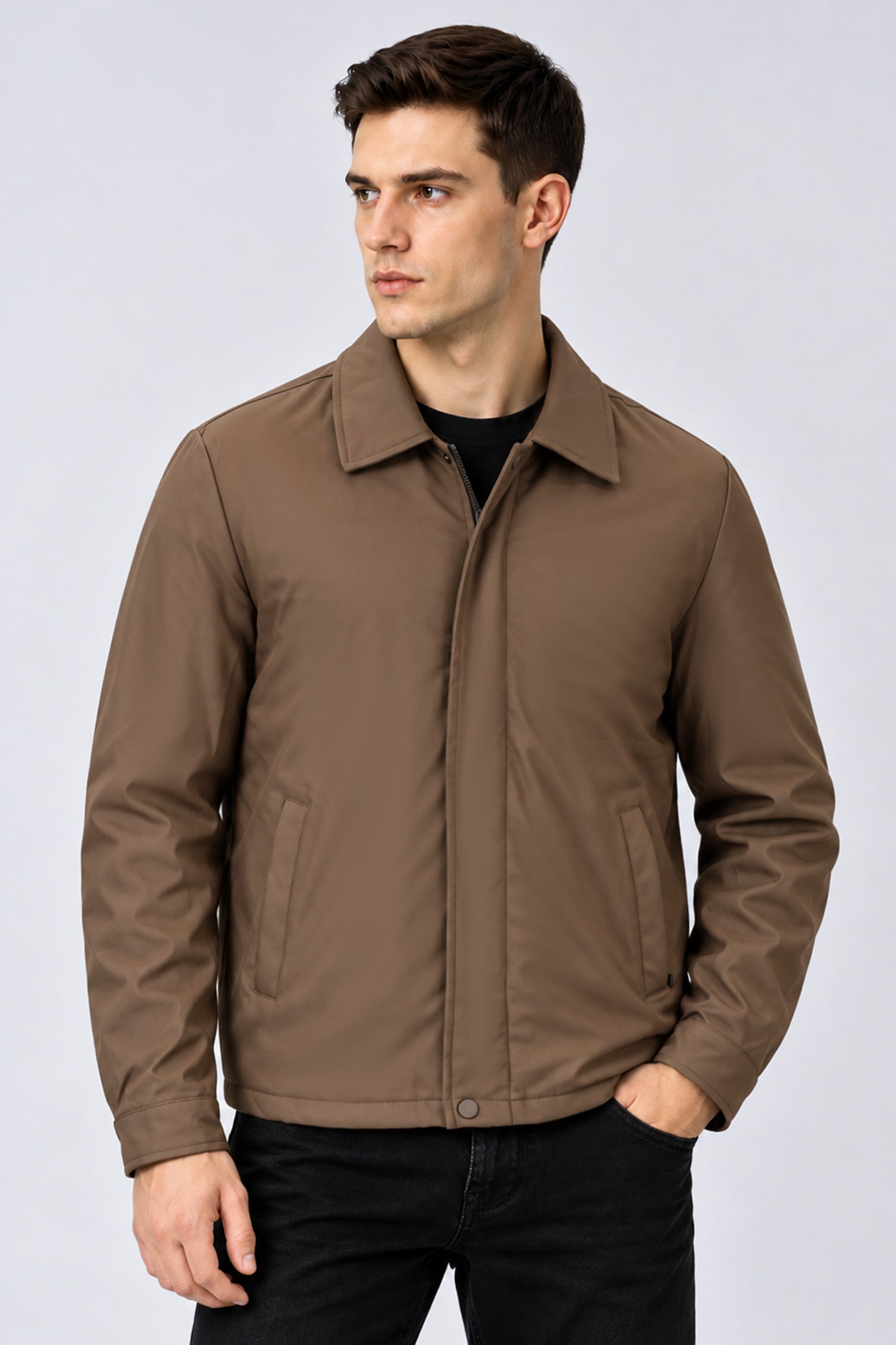 Turbo Lightweight Wind-Breaker Imported Leather Jacket In Coffee