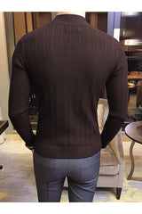 Fashion Slim Striped Motif Mock Neck Men's Sweatshirt In Coffee