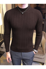 Fashion Slim Striped Motif Mock Neck Men's Sweatshirt In Coffee