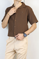 Turbo Popcorn Cuba Waffle Casual Shirt In Coffee