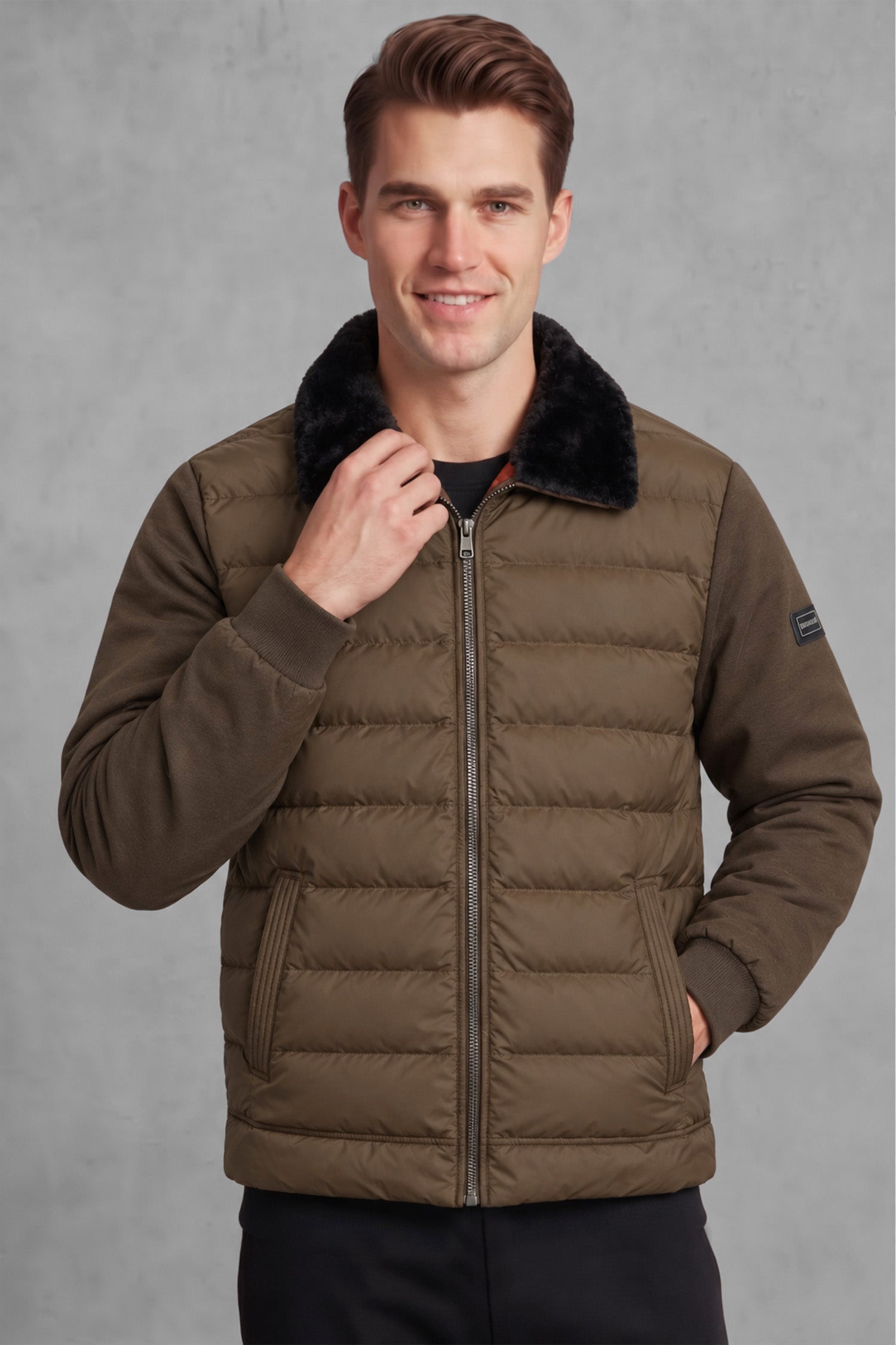 Men's Quilted Bomber Imported Pu Puffer Jacket