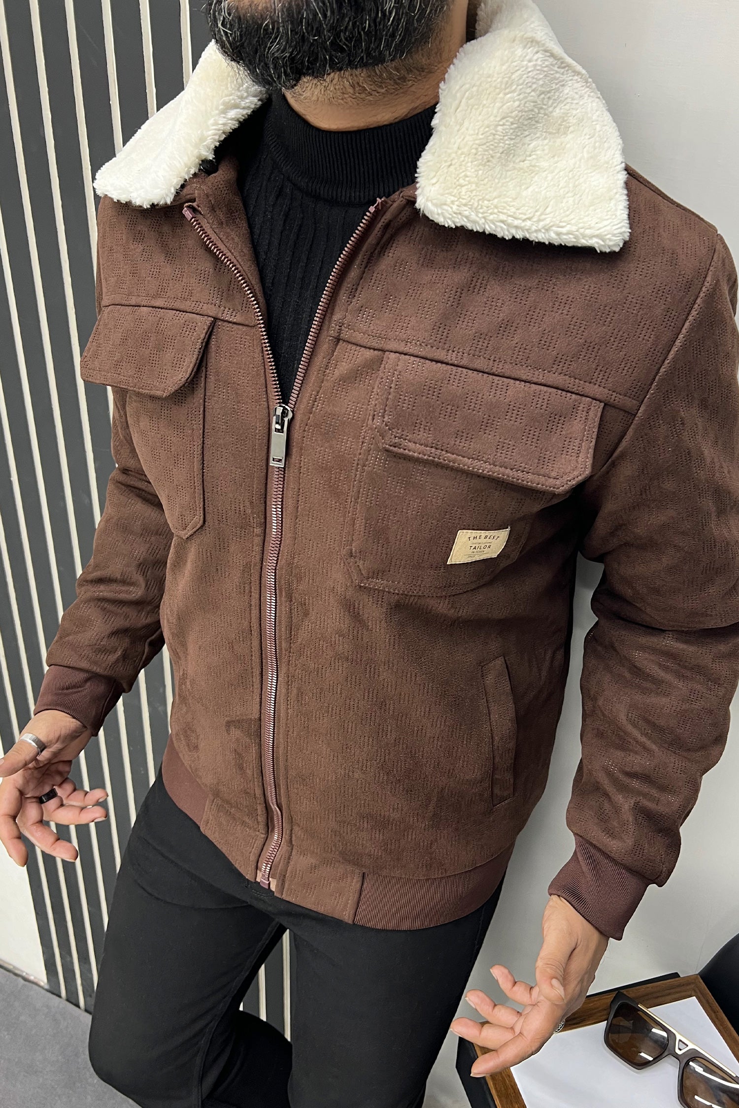 Self Texture Design Men's Suede Jacket