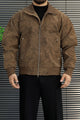 Men's Affordable Sweat Suede Leather Jacket In Coffee