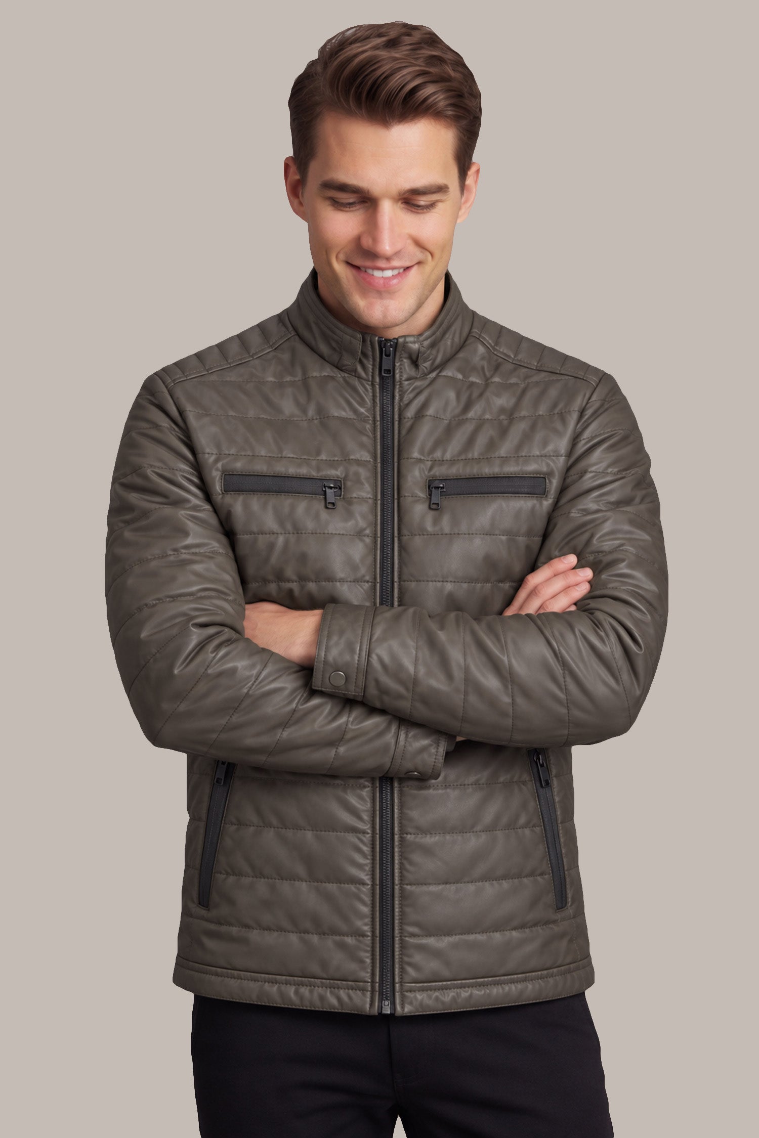 Men's synthetic insulation Imported Pu Puffer Jacket