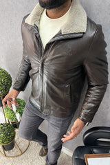 Trendy Full Fur Collar Men's Imported Leather Jacket