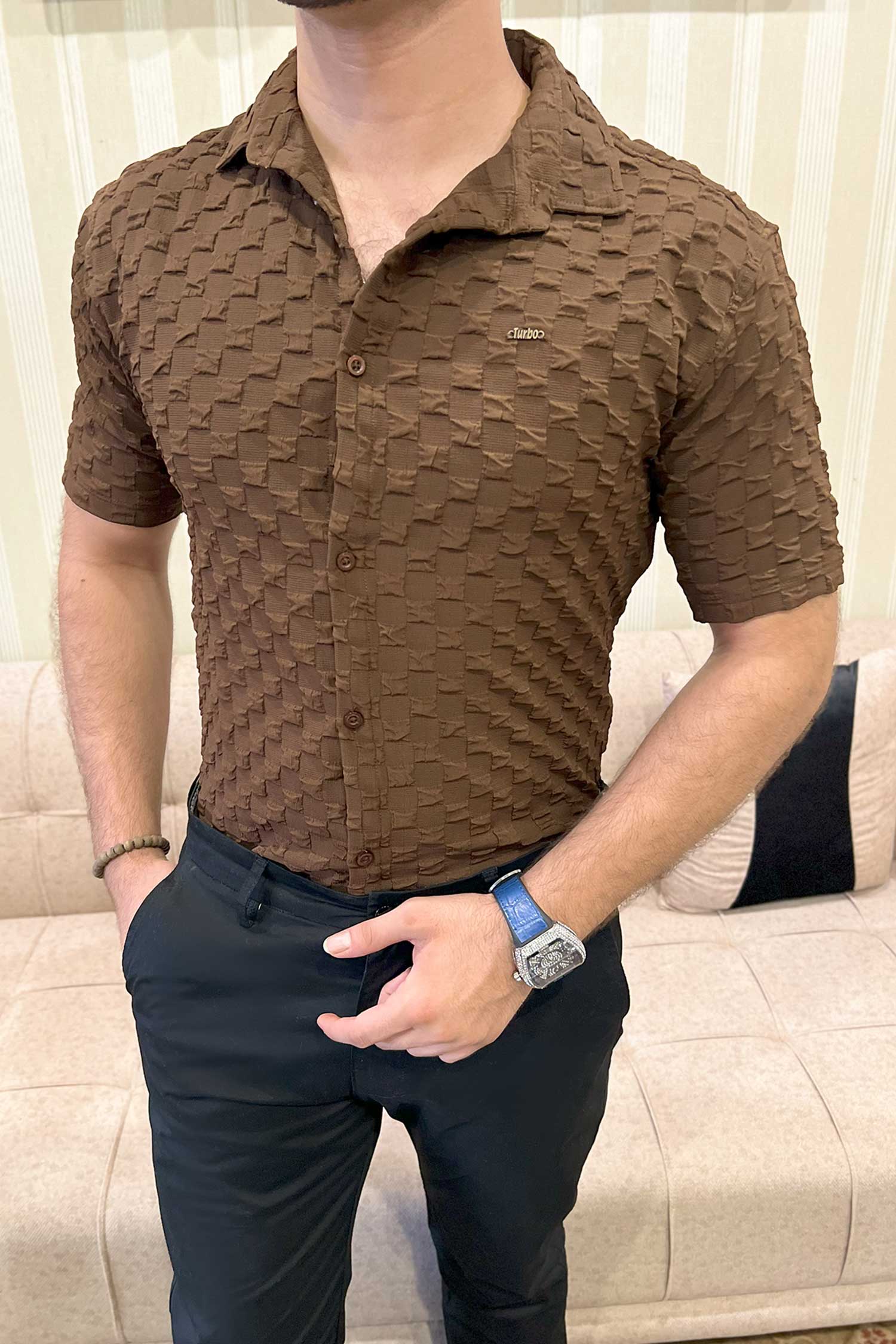 Turbo Puff Structured Pattern Casual Shirt