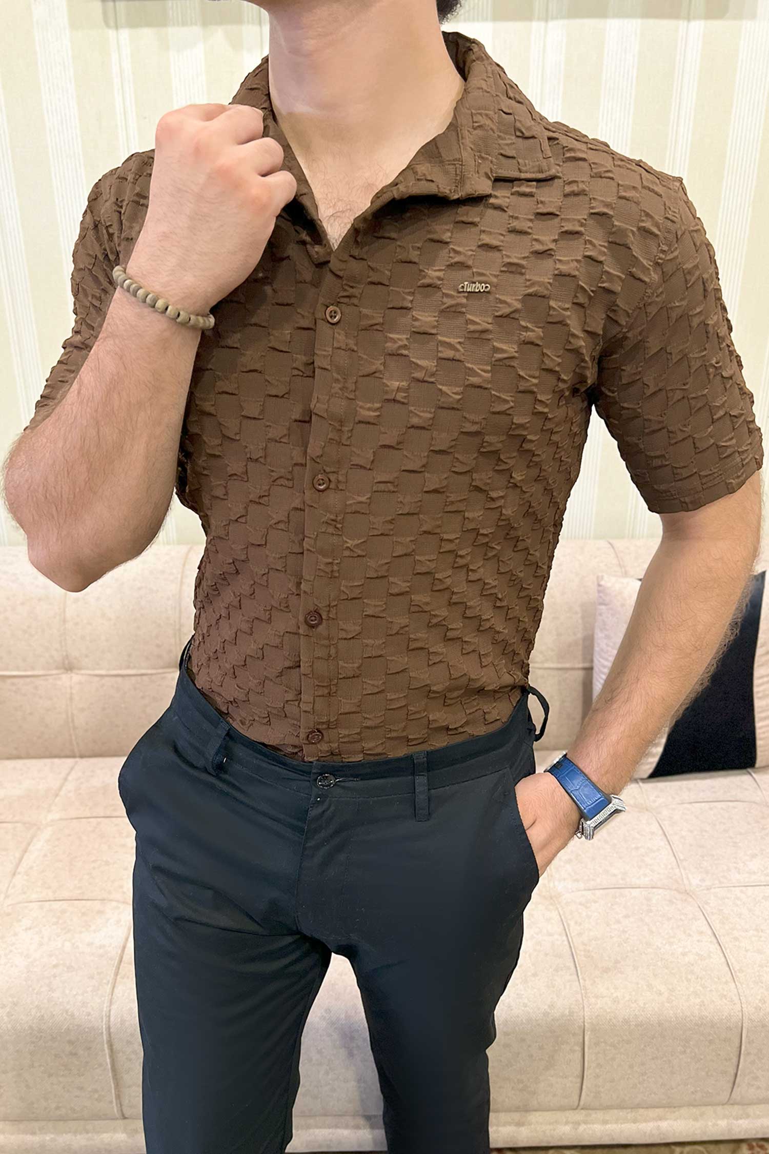 Turbo Puff Structured Pattern Casual Shirt