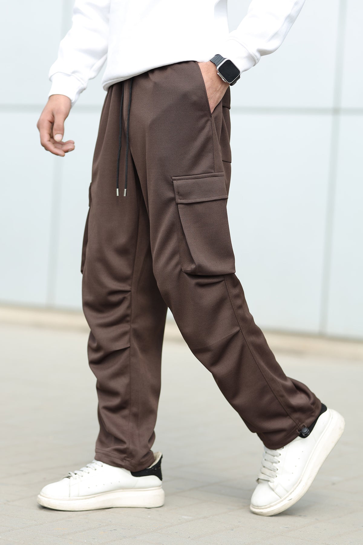 Turbo 6 Pockets Loose Bottom Imported Pk Cotton Baggy Trouser In Coffee