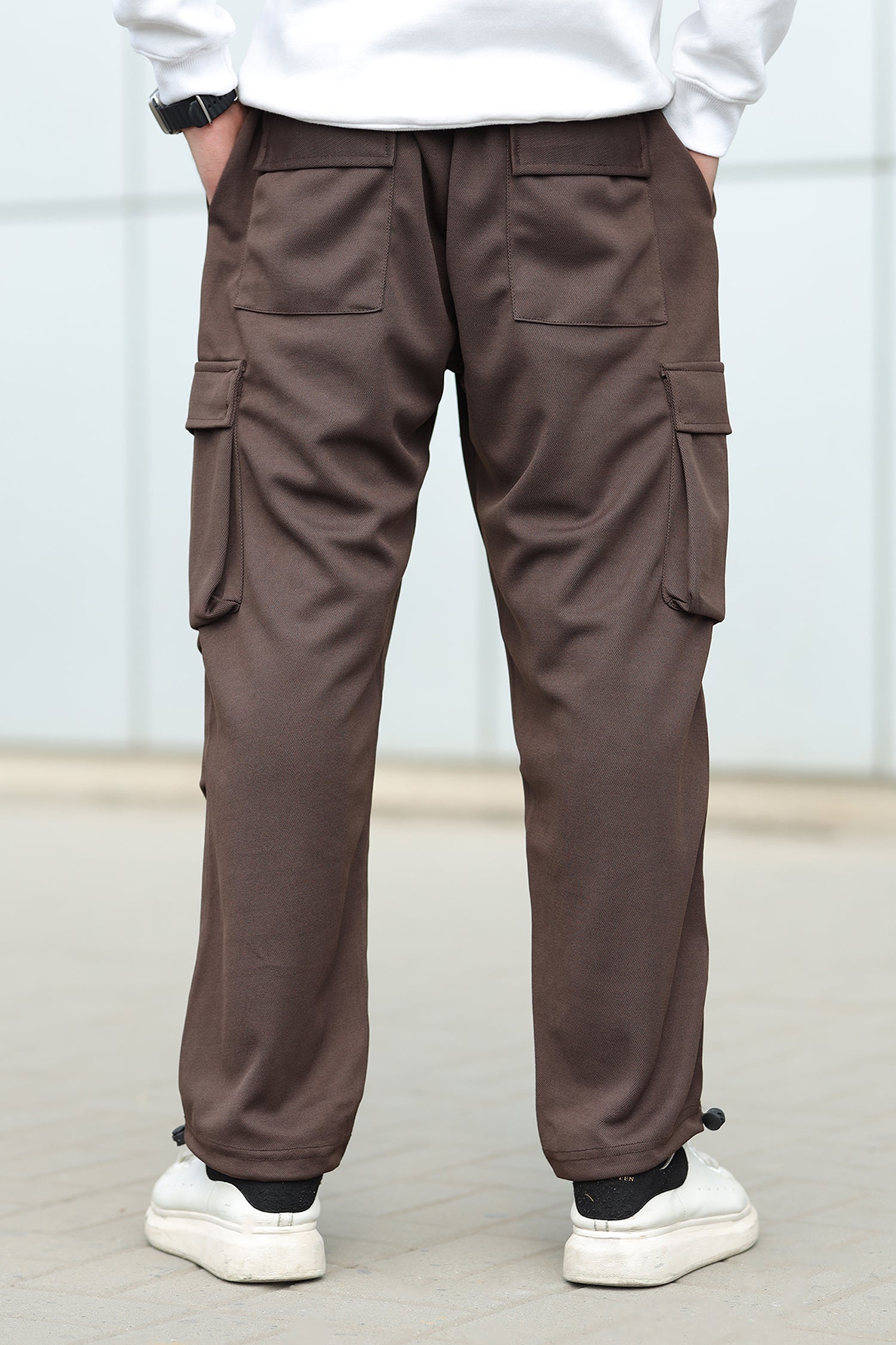 Turbo 6 Pockets Loose Bottom Imported Pk Cotton Baggy Trouser In Coffee