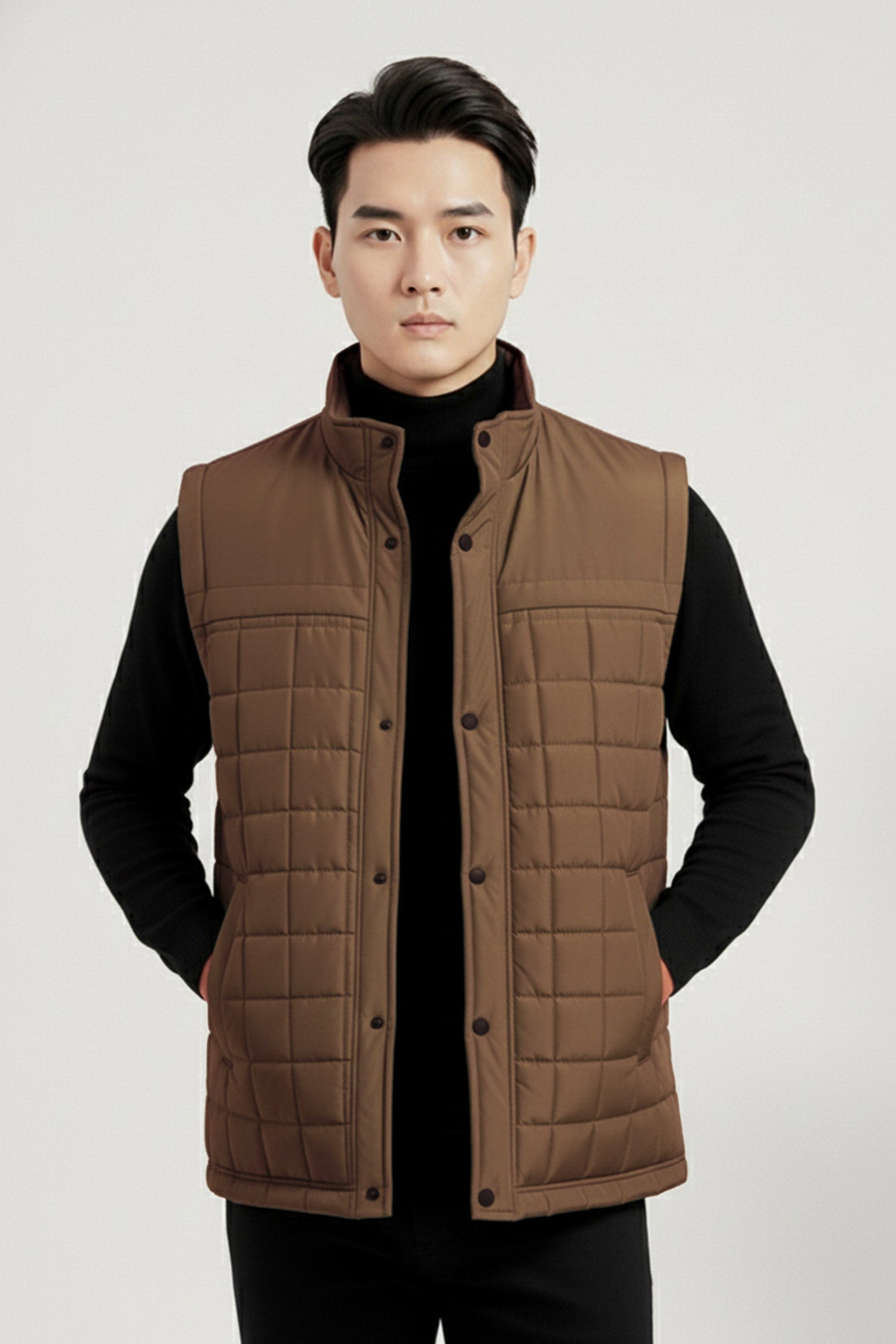 Quilted Design Stand-up Collar Men's Gilet