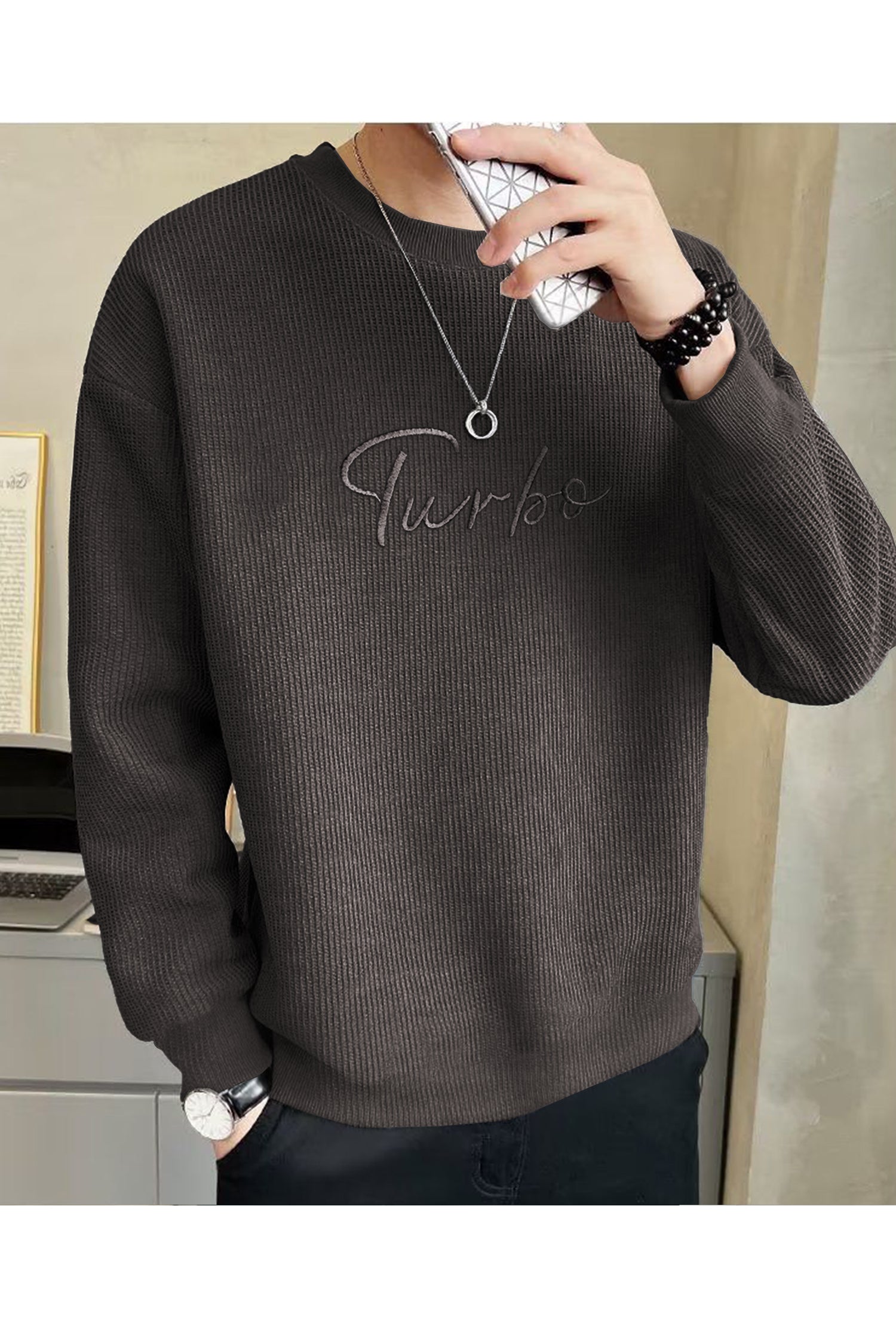 Turbo Signature Logo Round Neck Thermal Cotton Men's Sweatshirt