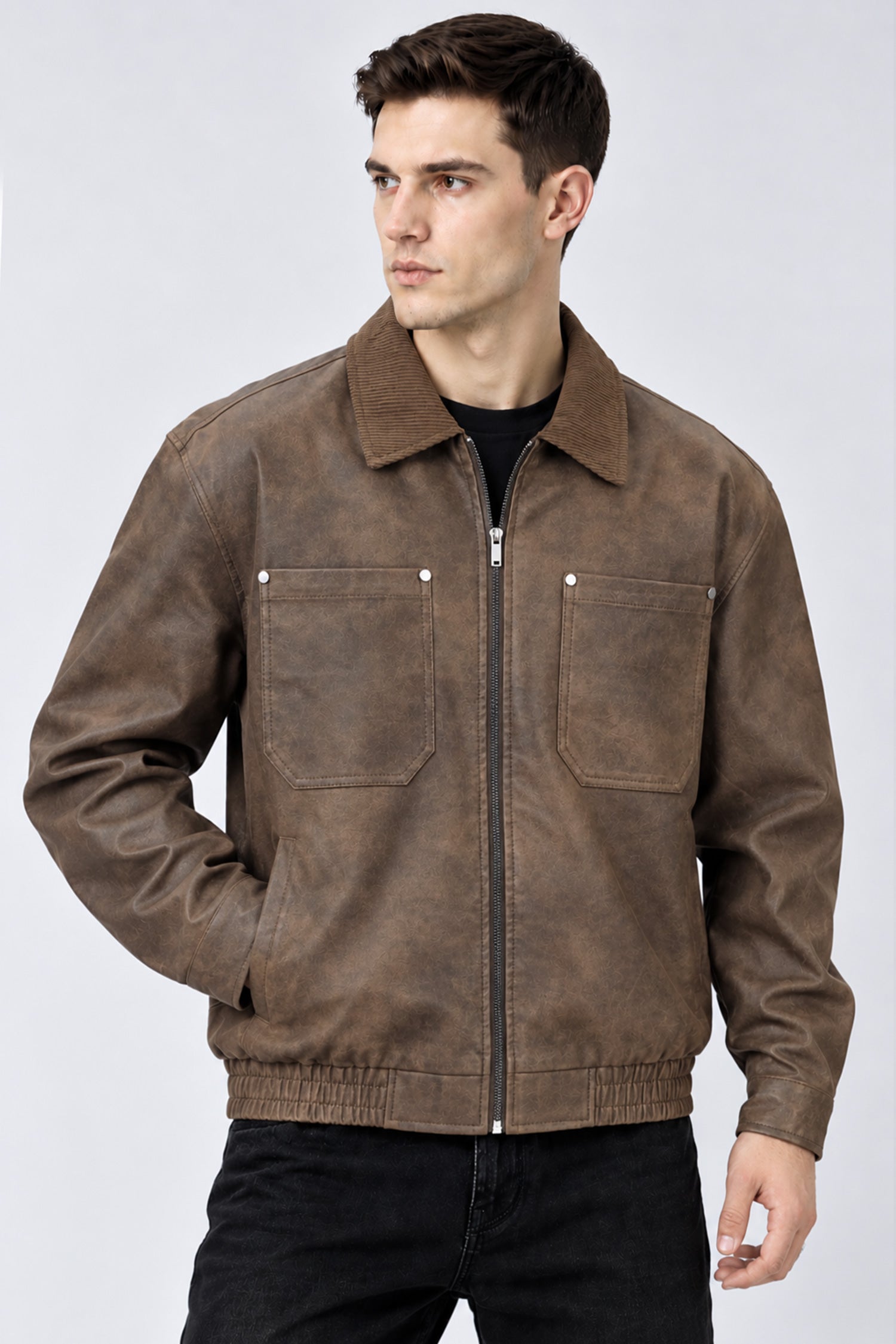 Turbo Maillard Style Vintage Imported Leather Jacket In Coffee