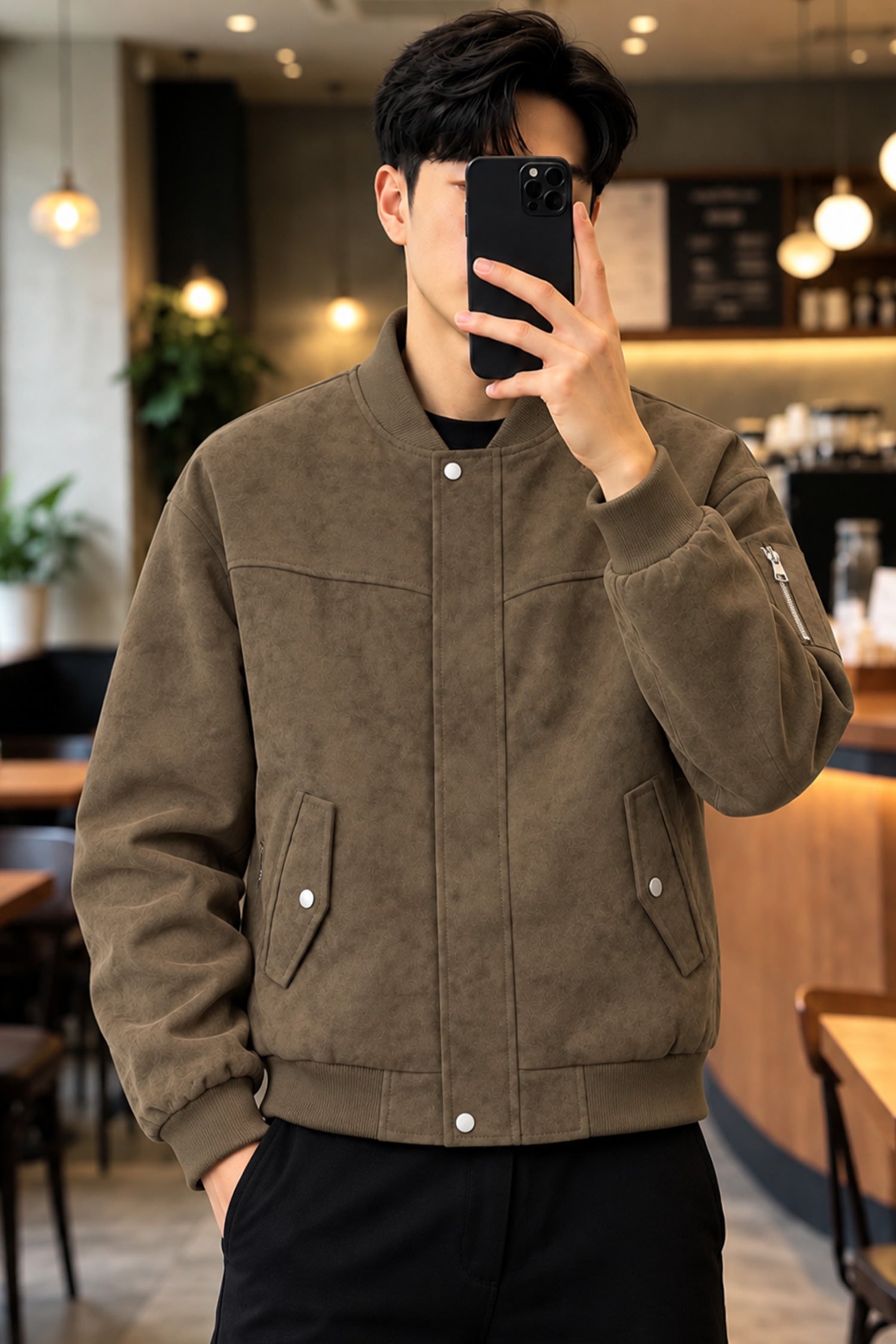 Turbo Minimal Multi-Pockets Imported Suede Leather Jacket In Coffee