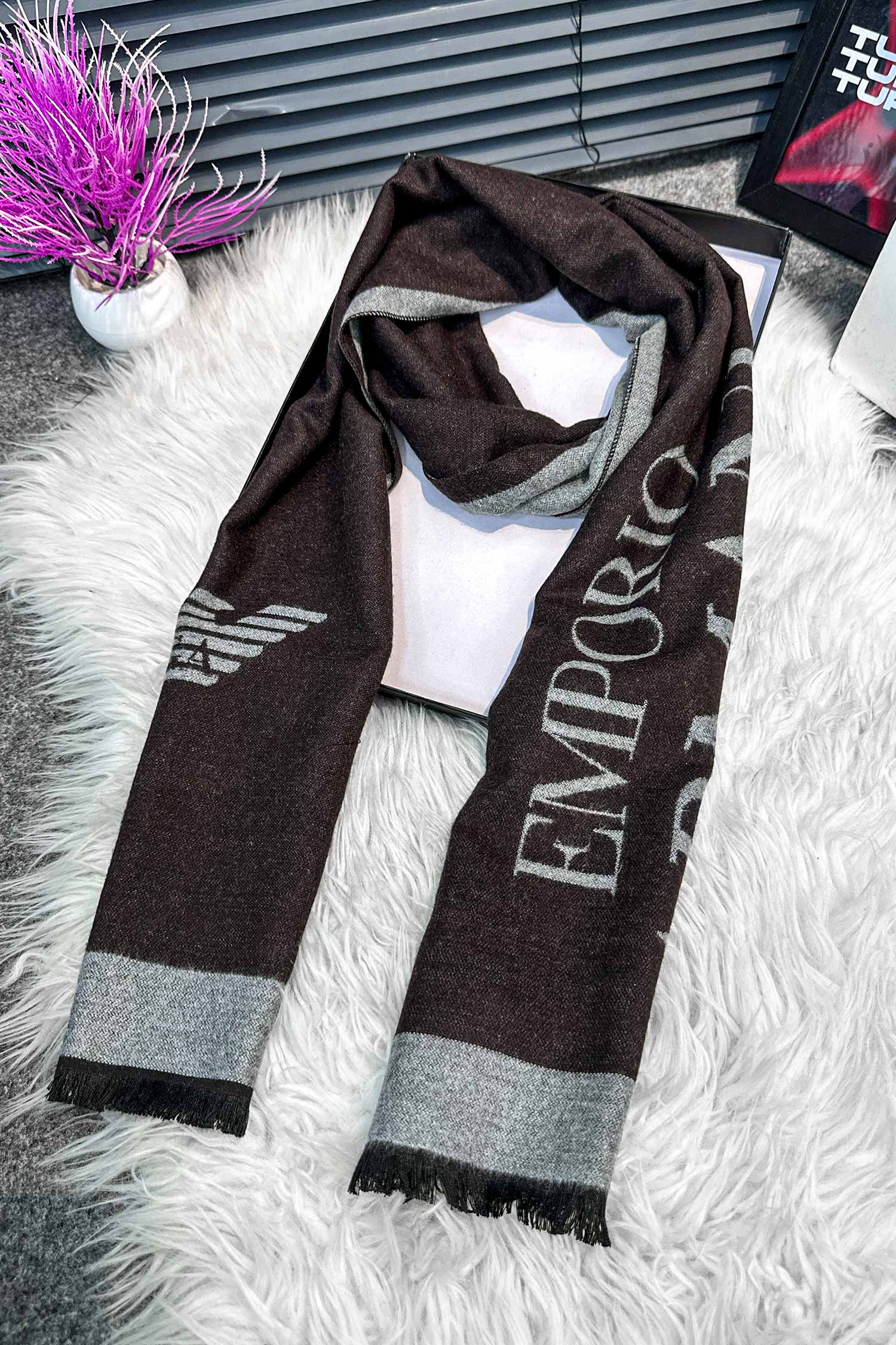 Armni Jacquard Lettering Imported Men's Wool Muffler