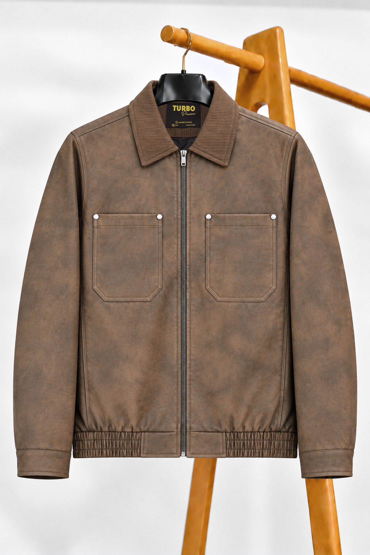 Turbo Maillard Style Vintage Imported Leather Jacket In Coffee