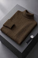 Turbo Cable-Knit Texture Turtleneck Pullover Imported High Neck In Coffee