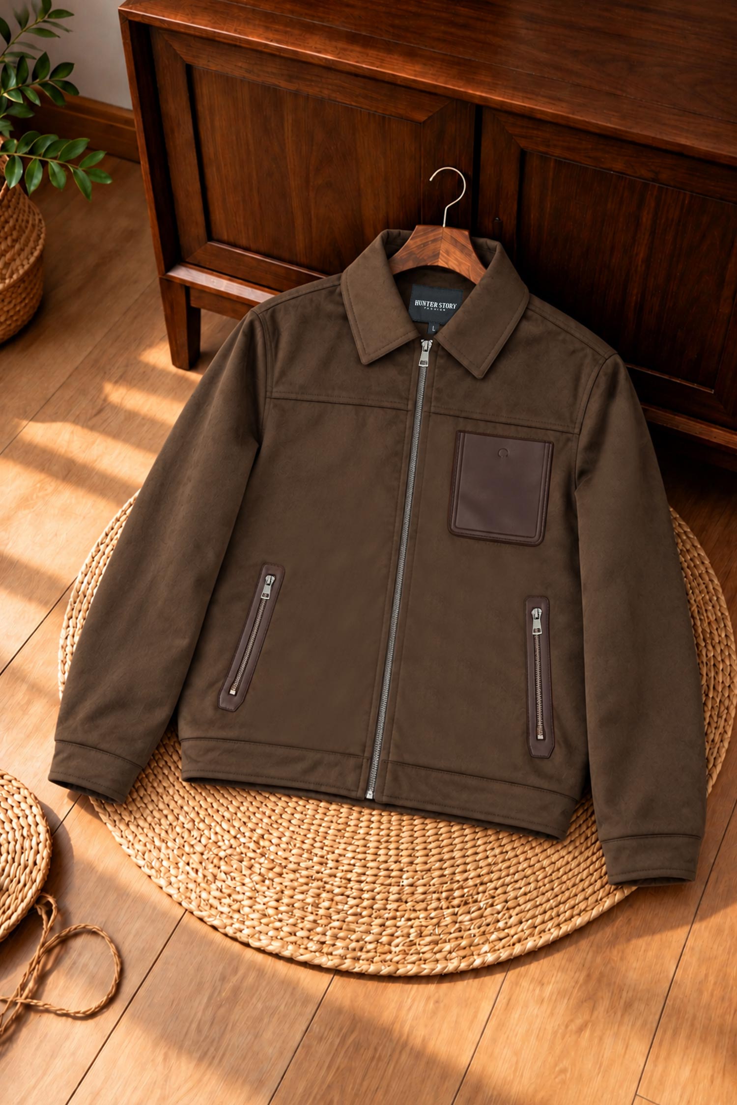Turbo Classy Zip-Through Imported Men's Suede Jacket In Coffee