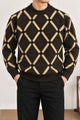 Windowpane Argyle Pattern Imported Round Neck Rabbit Wool Men's Sweater