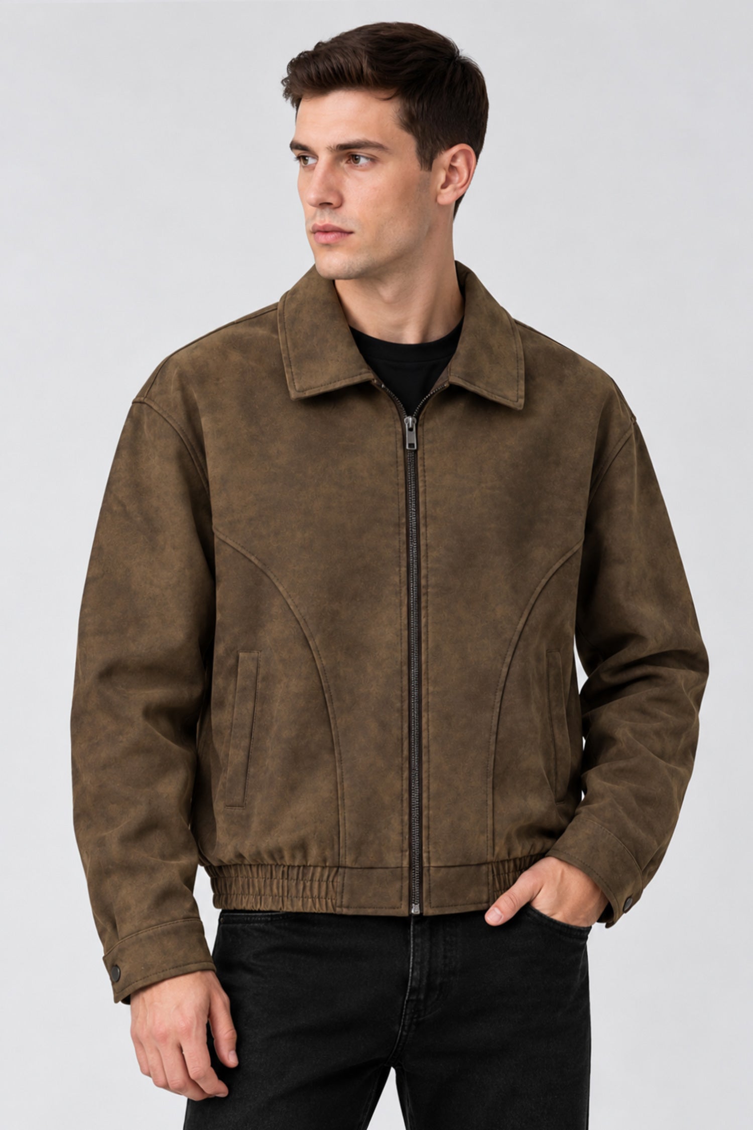 Turbo 90's Vintage Street-Wear Imported Leather Jacket In Coffee