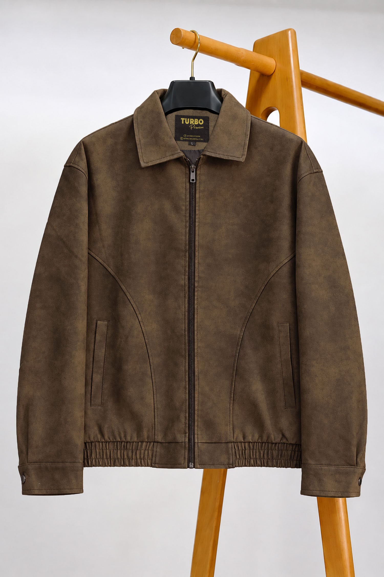 Turbo 90's Vintage Street-Wear Imported Leather Jacket In Coffee