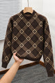 Checkered Plaid Pattern Imported Round Neck Rabbit Wool Men's Sweater