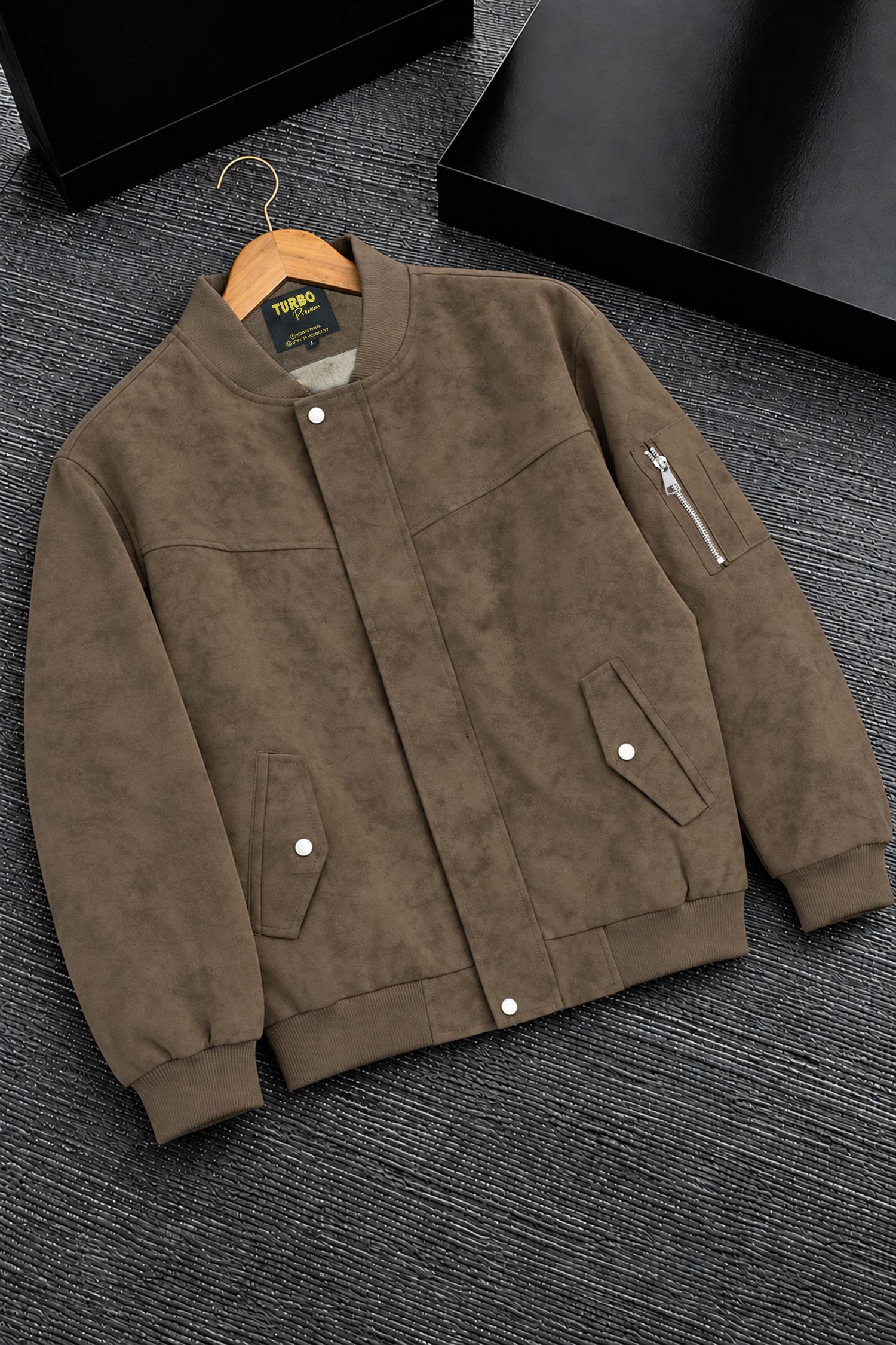 Turbo Minimal Multi-Pockets Imported Suede Leather Jacket In Coffee