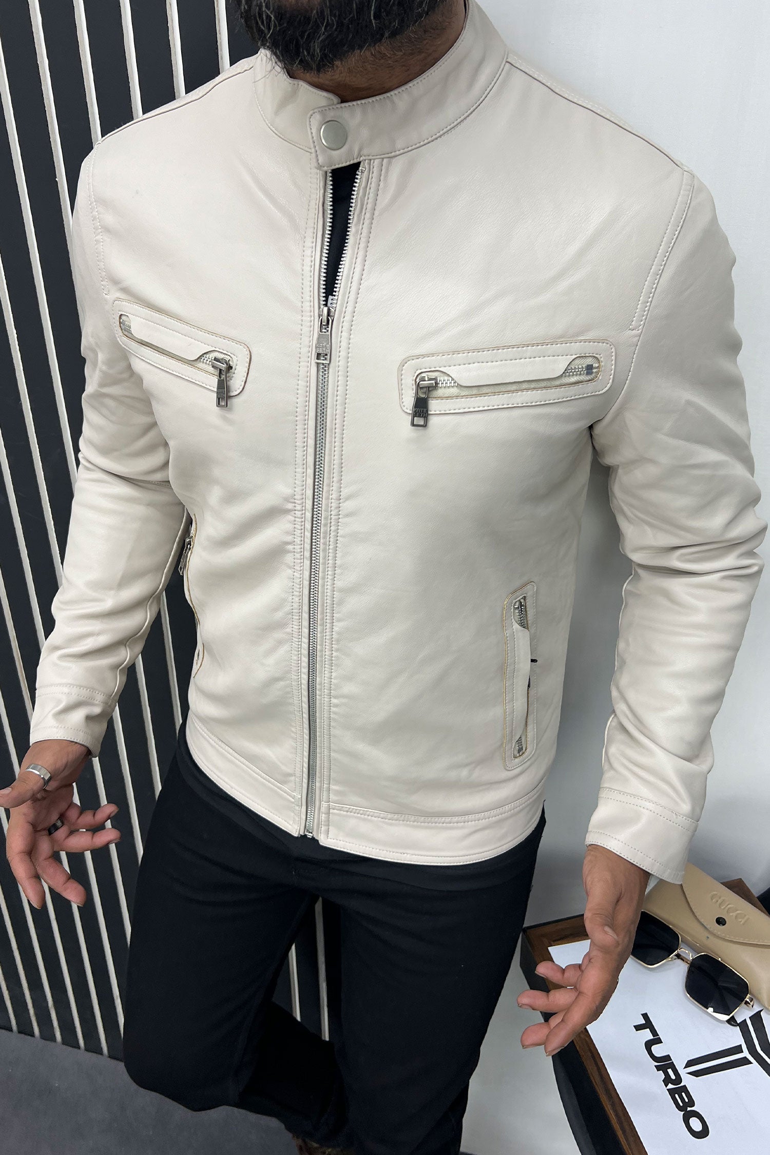 Zip Pocket Style Men's Imported Leather Jacket