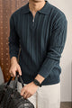 Turbo X Polo Ribbed Texture Quarter-Zip Imported Men's Jumper Sweater In Charcoal Grey