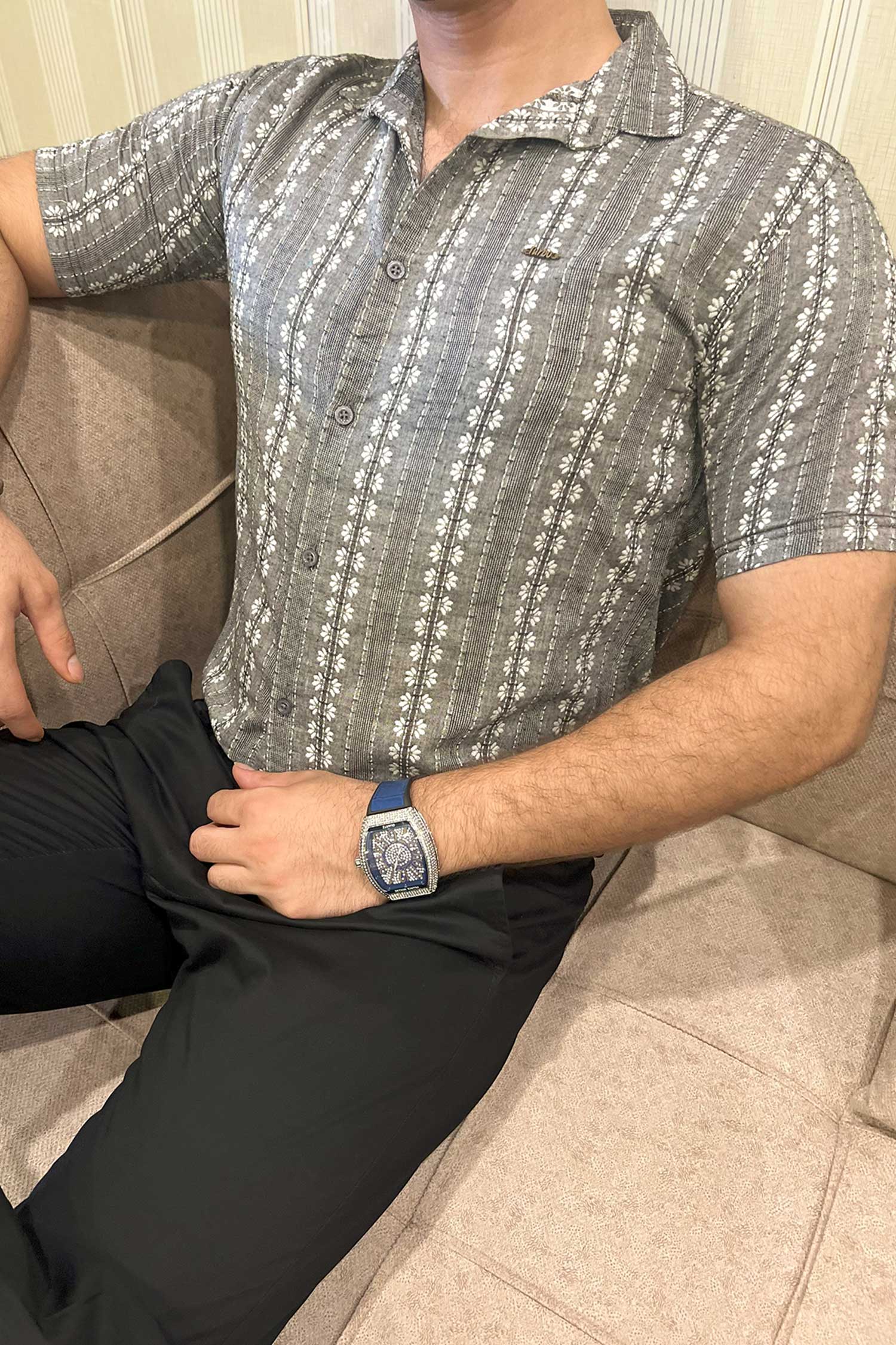 Turbo Cubin Textured Striped Casual Shirt