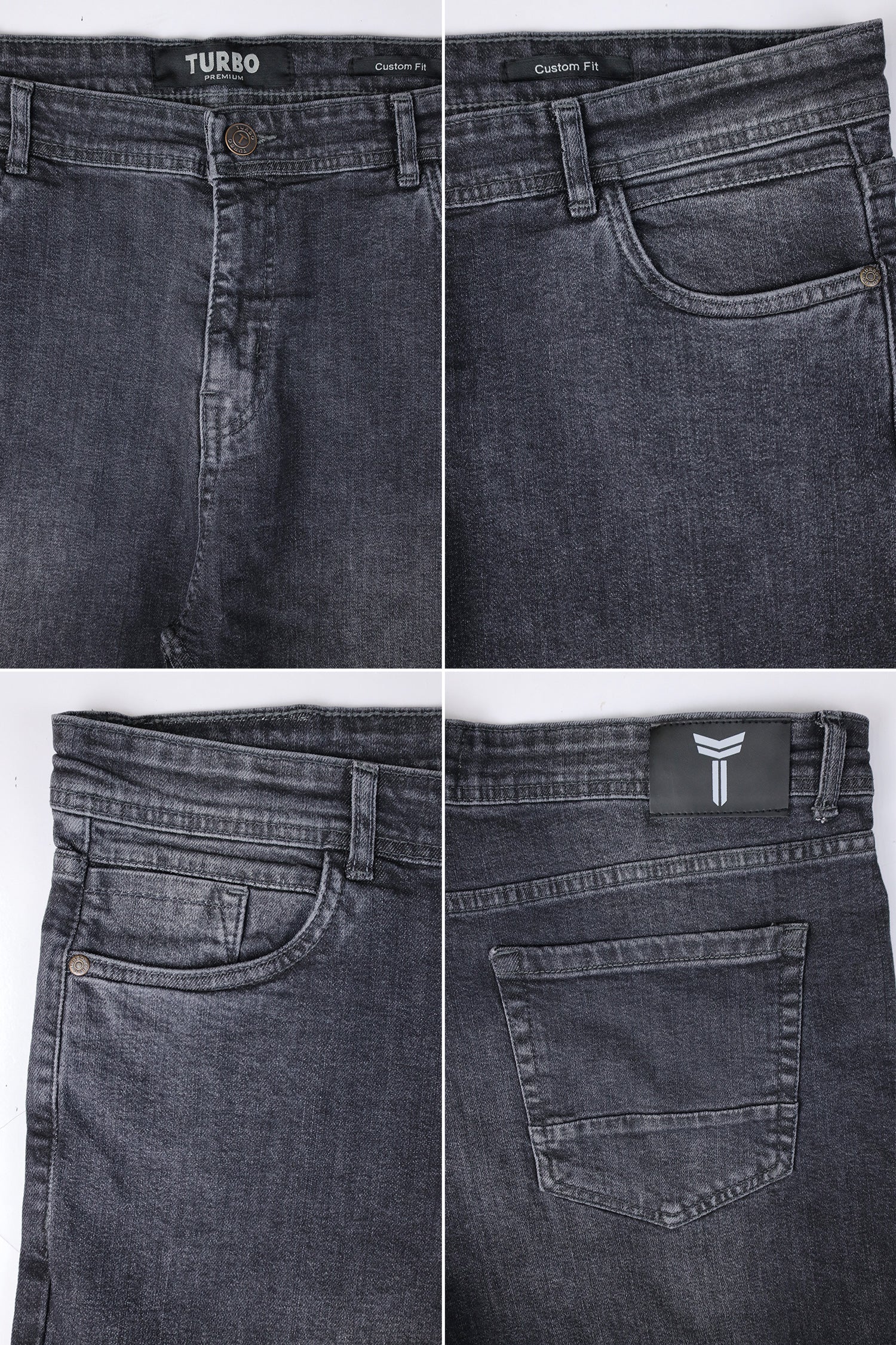 Big Size Light Faded Turbo Denim Jeans In Charcoal Grey